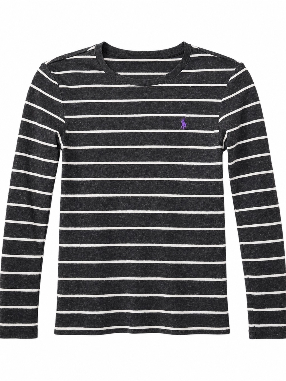 Ralph Lauren Sport Women’s S Gray White Stripe Long Sleeve Purple Pony